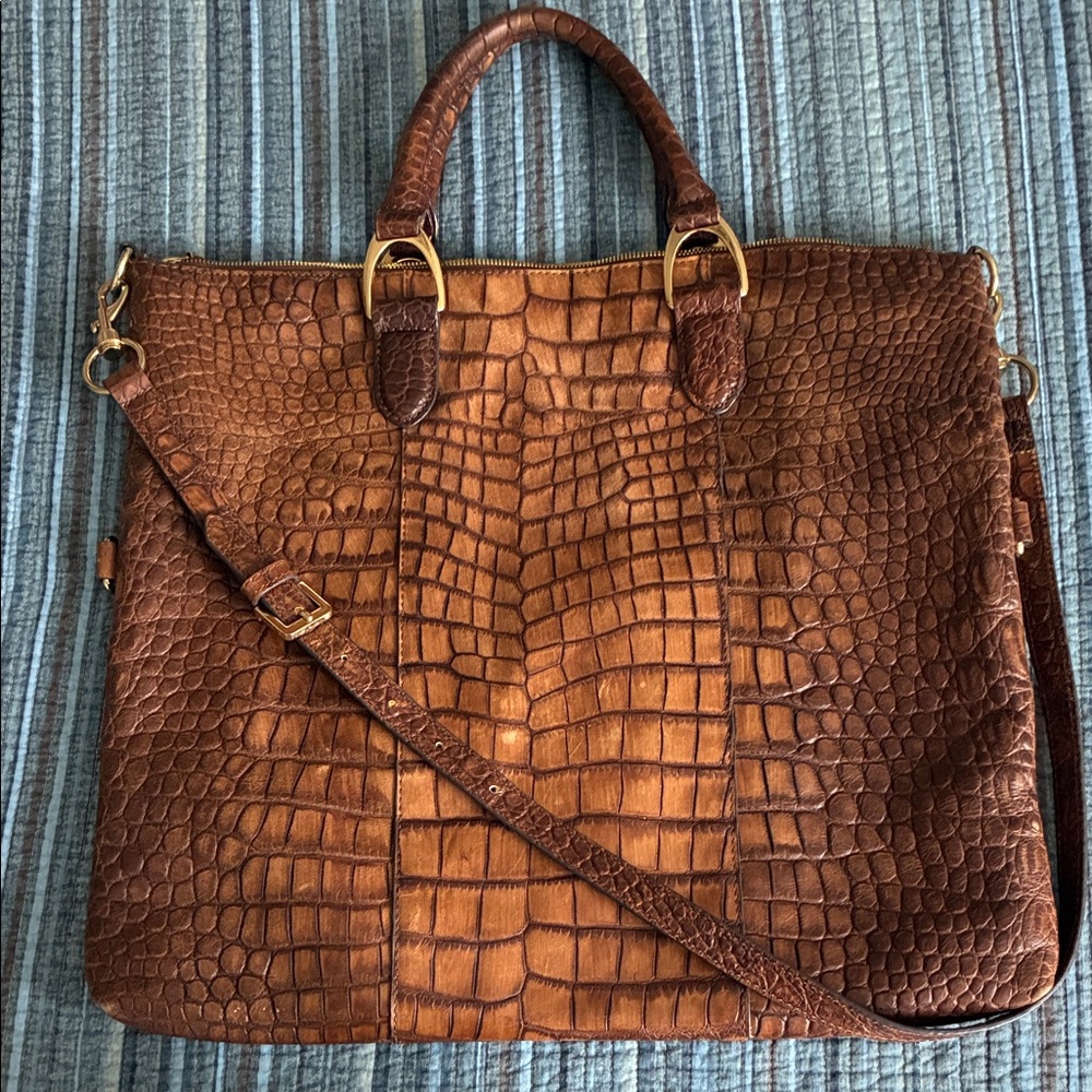 Brown leather Crocodile Pattern GILI Bag